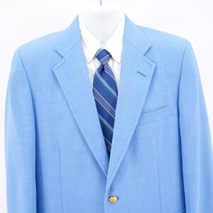 Vintage John Weitz Baby Blue Basketweave Wool 2 Gold Button Blazer 40R